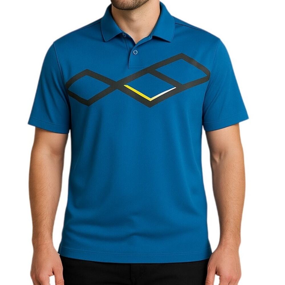 Nike Men's Medium Golf Polo Shirt Blue Diamond Graphic Black Yellow Accents